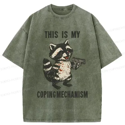 Tokyo-Tiger Raccoon Coping Mechanism Washed T-Shirt