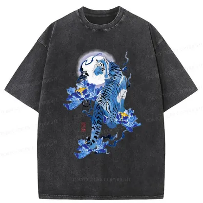 Tokyo-Tiger Japan Blue Tiger Washed T-Shirt