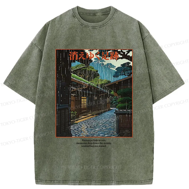 Tokyo-Tiger Courtyard In The Rain Washed T-Shirt