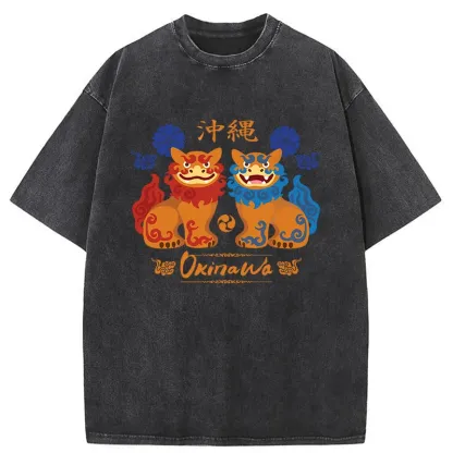 Tokyo-Tiger Okinawa Characteristic Stone Lion Washed T-Shirt