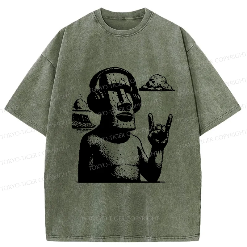 Tokyo-Tiger Rock Easter Island Statues Washed T-Shirt