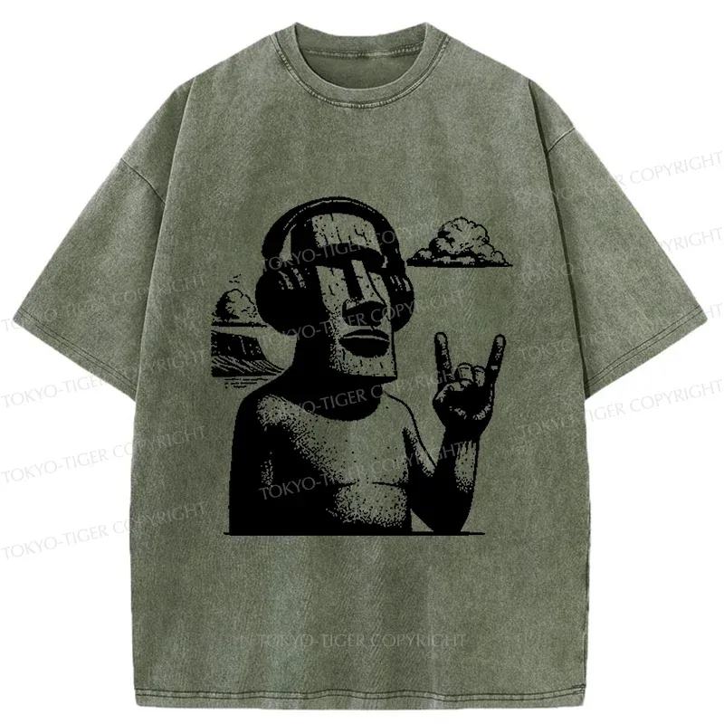 Tokyo-Tiger Rock Easter Island Statues Washed T-Shirt