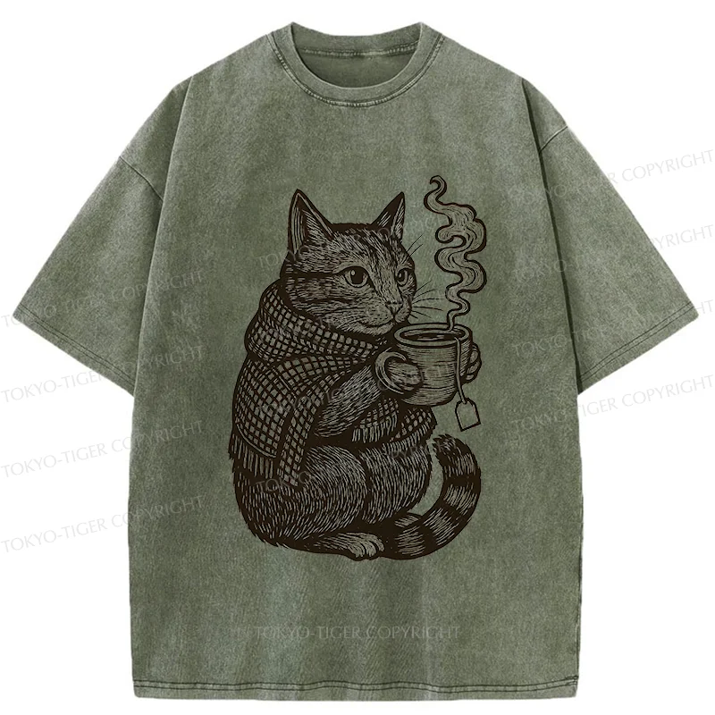 Tokyo-Tiger Autumn Cat Washed T-Shirt