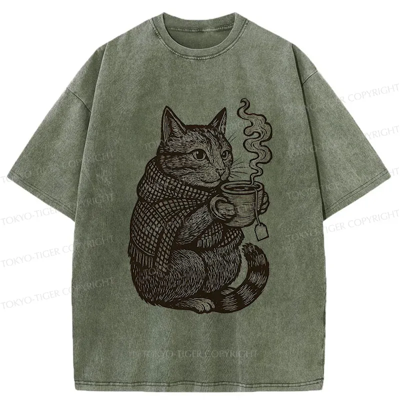 Tokyo-Tiger Autumn Cat Washed T-Shirt