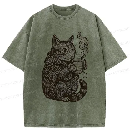 Tokyo-Tiger Autumn Cat Washed T-Shirt