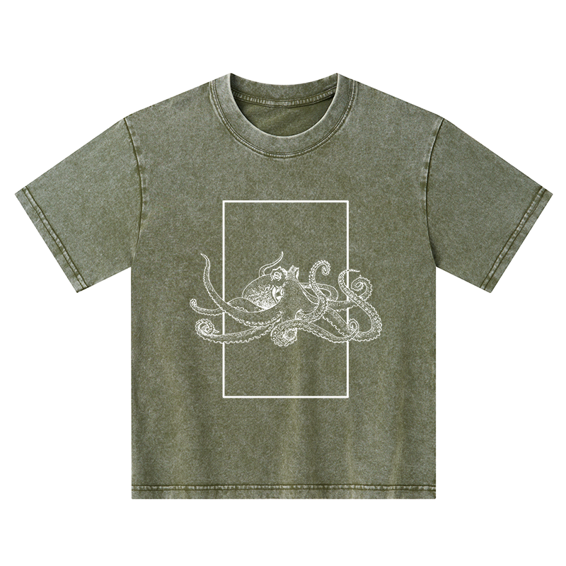 Tokyo-Tiger Japanese Giant Octopus Kids Washed T-Shirt