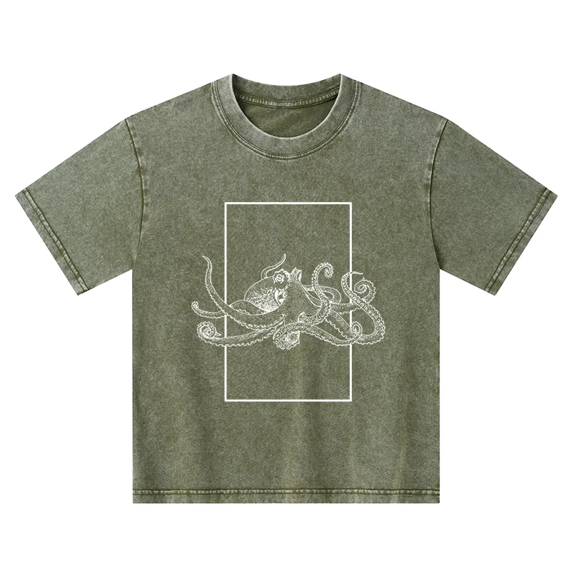 Tokyo-Tiger Japanese Giant Octopus Kids Washed T-Shirt