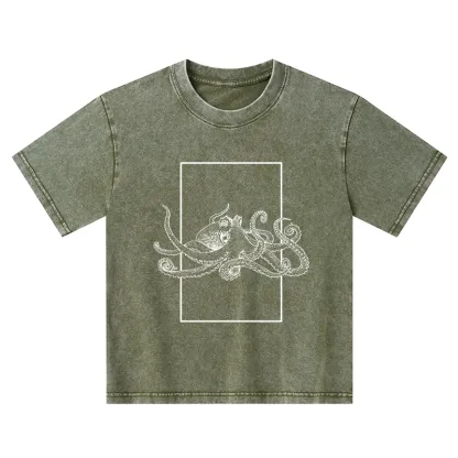 Tokyo-Tiger Japanese Giant Octopus Kids Washed T-Shirt