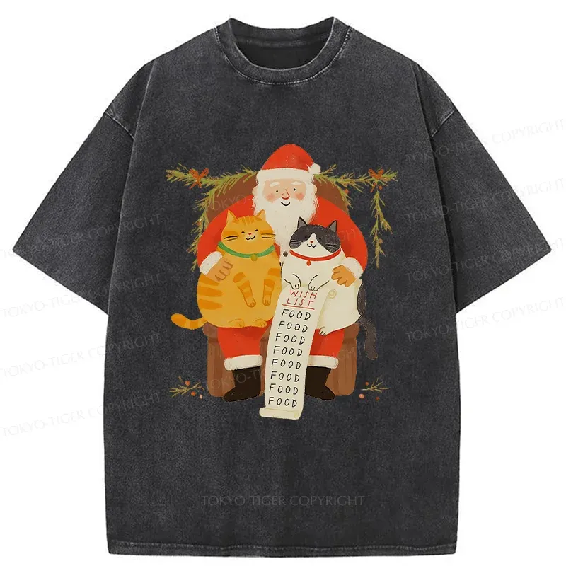 Tokyo-Tiger Santa Claus And Cats Washed T-Shirt