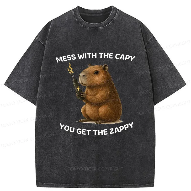 Tokyo-Tiger Capybara Is Electrified Washed T-Shirt