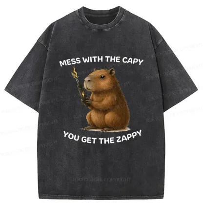 Tokyo-Tiger Capybara Is Electrified Washed T-Shirt