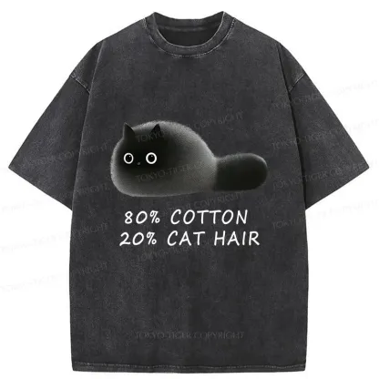 Tokyo-Tiger Funny Cat Hair Washed T-Shirt