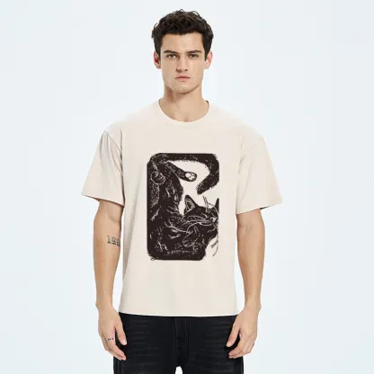 Tokyo-Tiger Funny Sleeping Cat Washed T-Shirt