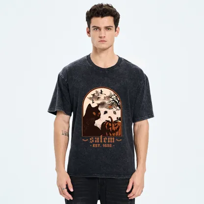 Tokyo-Tiger Halloween Black Cat Washed T-Shirt