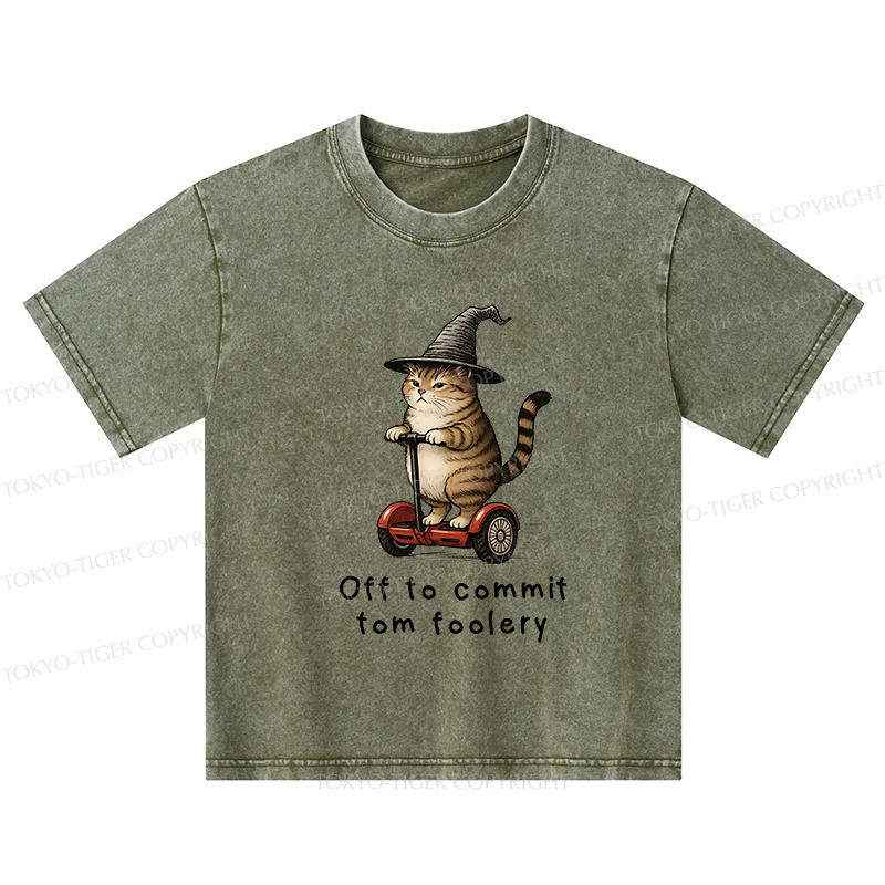 Tokyo-Tiger Orange Cat Riding Segway-style Kids Washed T-Shirt