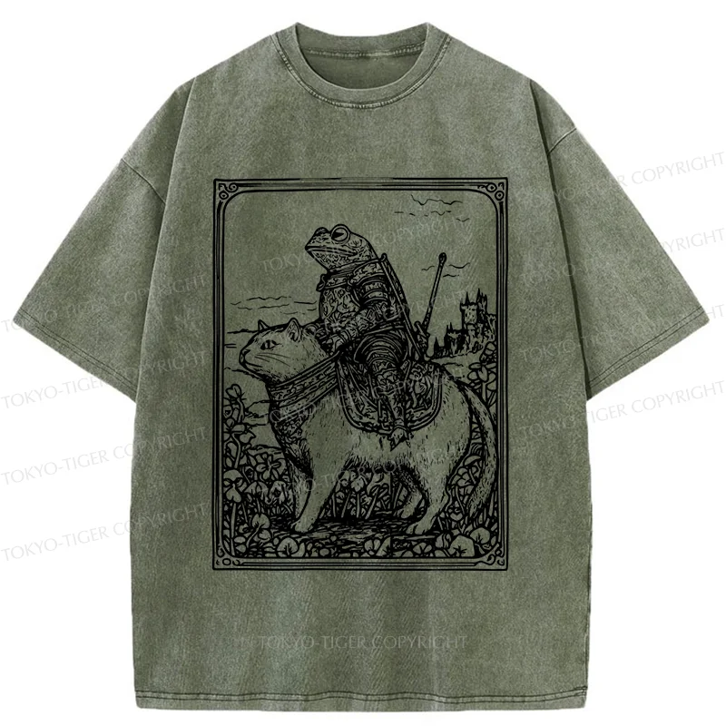 Tokyo-Tiger Frog Knight Riding A Cat Washed T-Shirt