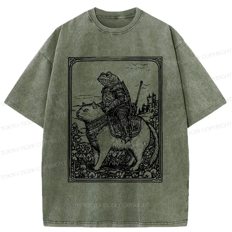 Tokyo-Tiger Frog Knight Riding A Cat Washed T-Shirt