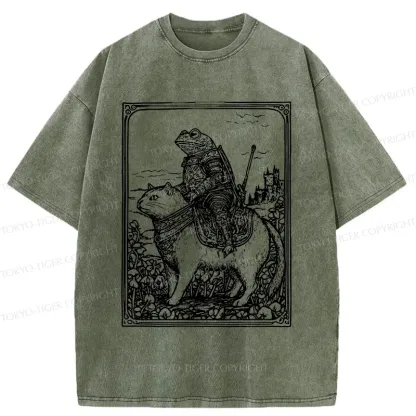 Tokyo-Tiger Frog Knight Riding A Cat Washed T-Shirt