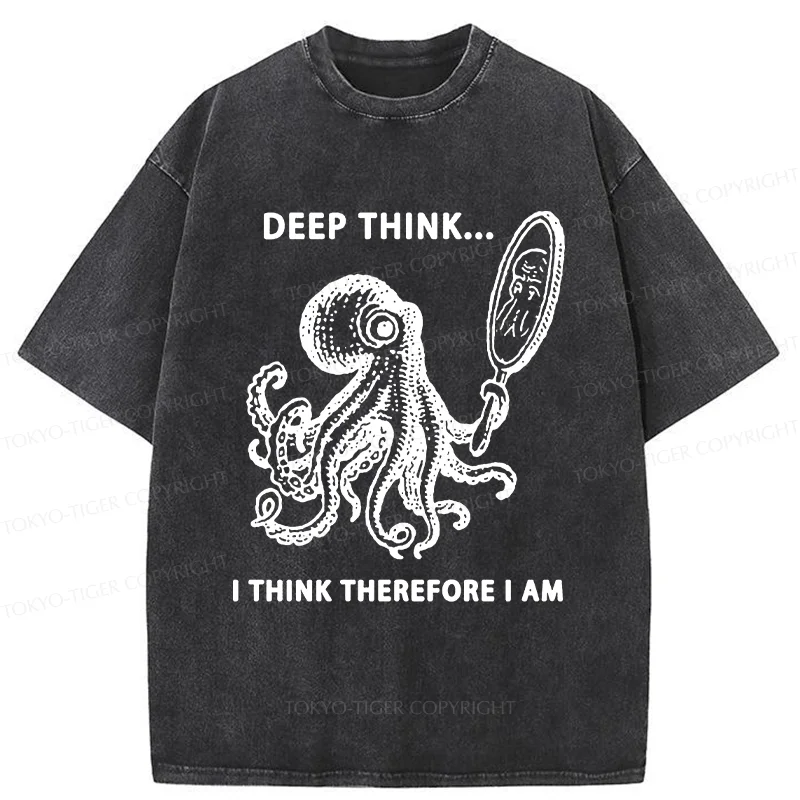 Tokyo-Tiger Octopus Looking In The Mirror Washed T-Shirt