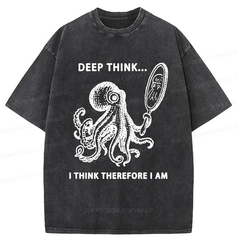 Tokyo-Tiger Octopus Looking In The Mirror Washed T-Shirt