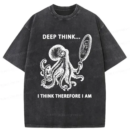 Tokyo-Tiger Octopus Looking In The Mirror Washed T-Shirt