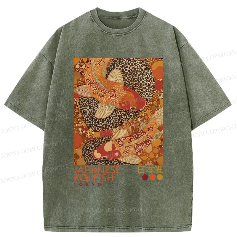 Tokyo-Tiger Japanese Koi Poster Washed T-Shirt