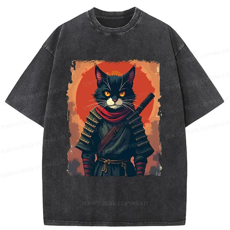 Tokyo-Tiger Handsome Cat Ninja Washed T-Shirt Sale