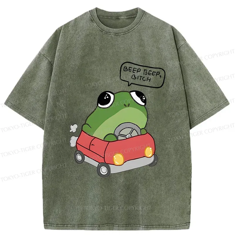 Tokyo-Tiger Frog Driving Washed T-Shirt Sale