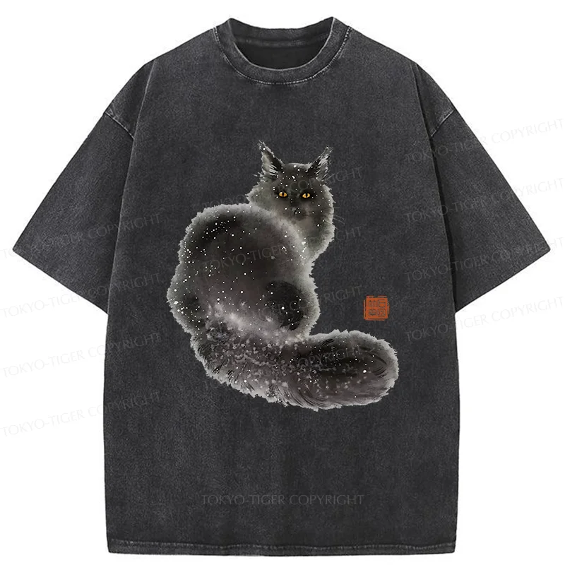 Tokyo-Tiger Fat Black Cat Washed T-Shirt