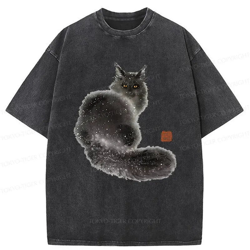 Tokyo-Tiger Fat Black Cat Washed T-Shirt