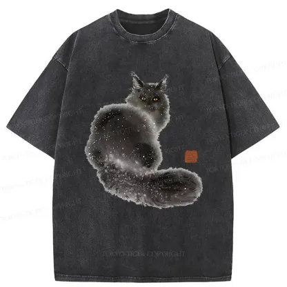 Tokyo-Tiger Fat Black Cat Washed T-Shirt