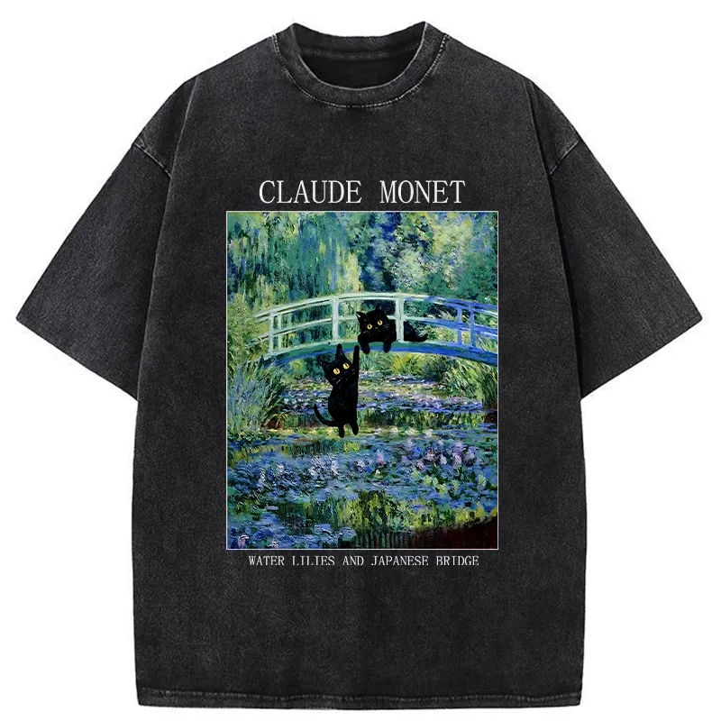 Tokyo-Tiger Water Lilies And Japanese Bridge Washed T-Shirt