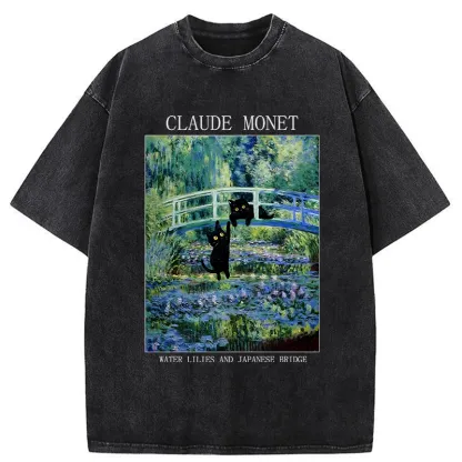 Tokyo-Tiger Water Lilies And Japanese Bridge Washed T-Shirt