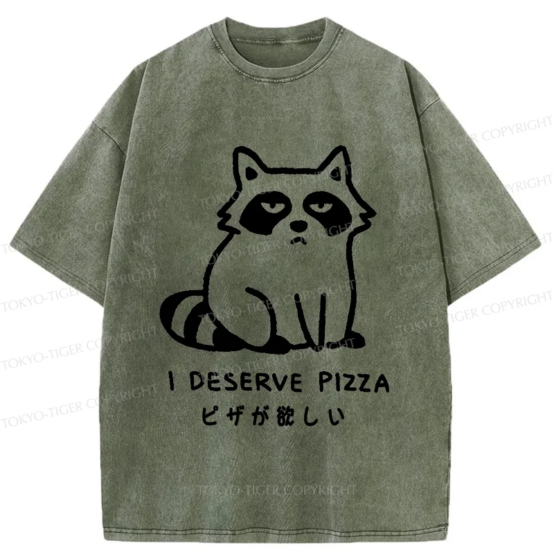 Tokyo-Tiger Raccoon Want Pizza Washed T-Shirt