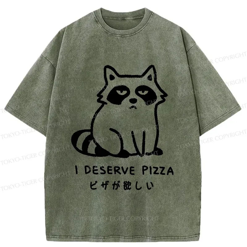 Tokyo-Tiger Raccoon Want Pizza Washed T-Shirt