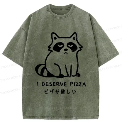 Tokyo-Tiger Raccoon Want Pizza Washed T-Shirt