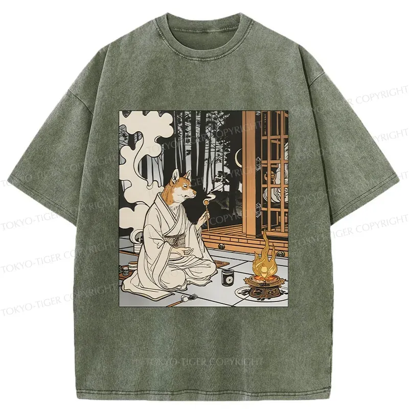 Tokyo-Tiger Zen Dog Japanese Washed T-Shirt
