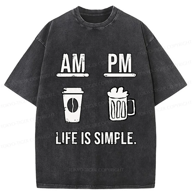 Tokyo-Tiger Coffee In The Morning And Beer In The Evening Washed T-Shirt