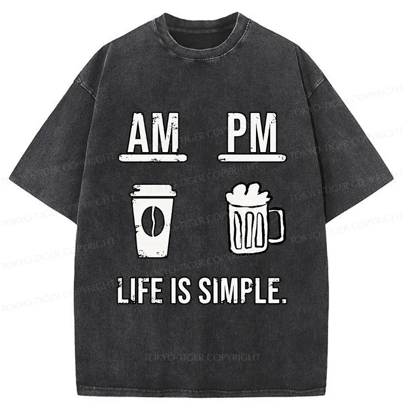 Tokyo-Tiger Coffee In The Morning And Beer In The Evening Washed T-Shirt