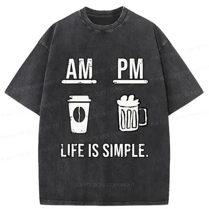 Tokyo-Tiger Coffee In The Morning And Beer In The Evening Washed T-Shirt