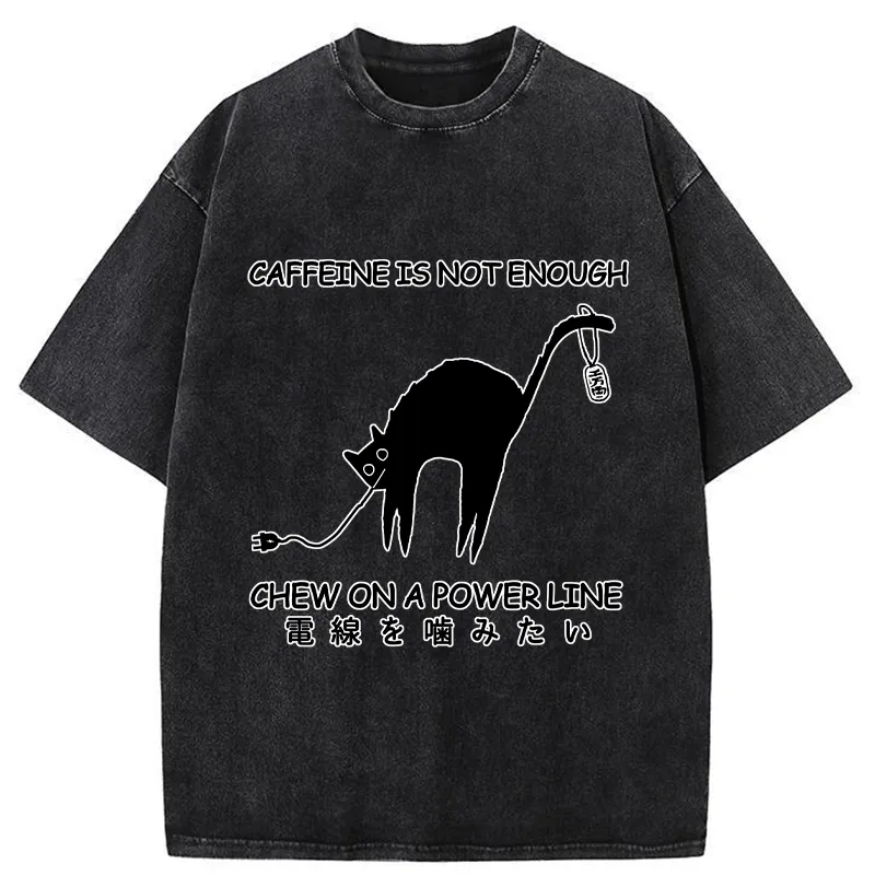 Tokyo-Tiger Caffeine Is Not Enough Washed T-Shirt