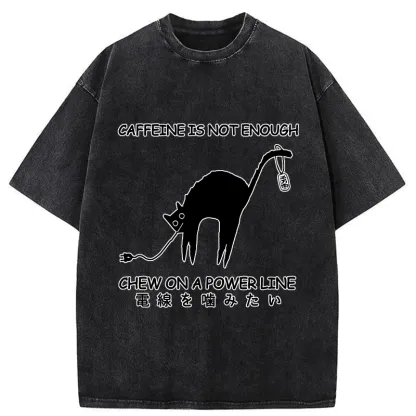 Tokyo-Tiger Caffeine Is Not Enough Washed T-Shirt