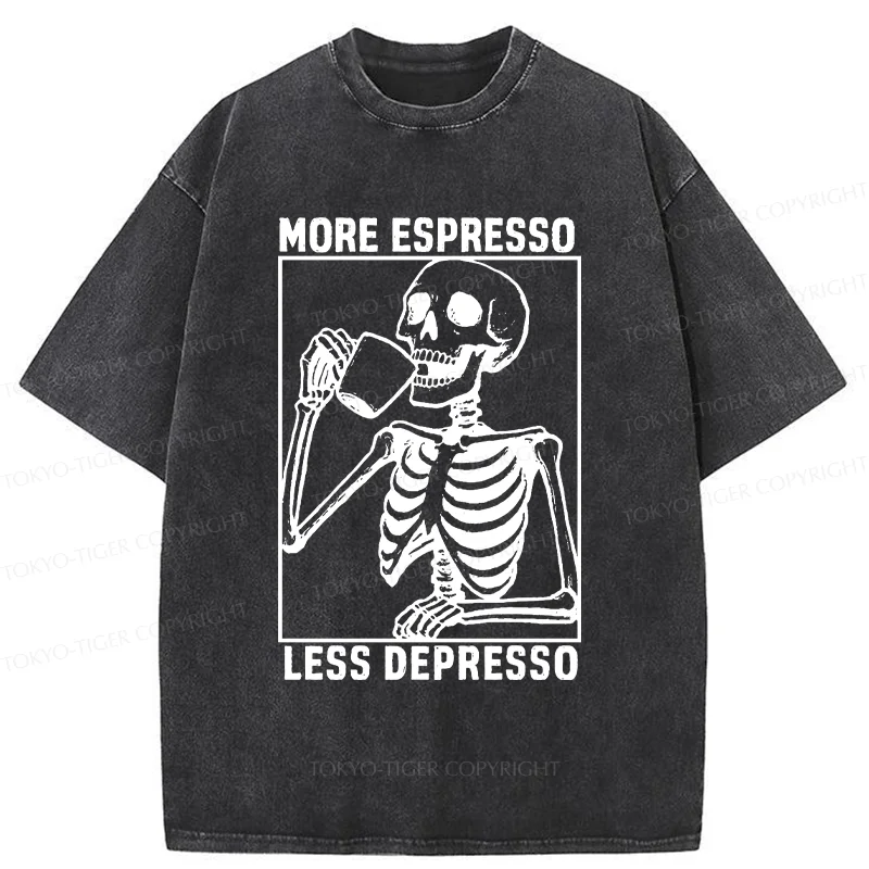 Tokyo-Tiger Skeleton Drinking Coffee Washed T-Shirt