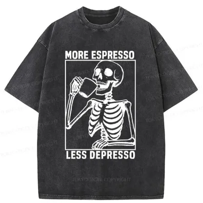 Tokyo-Tiger Skeleton Drinking Coffee Washed T-Shirt