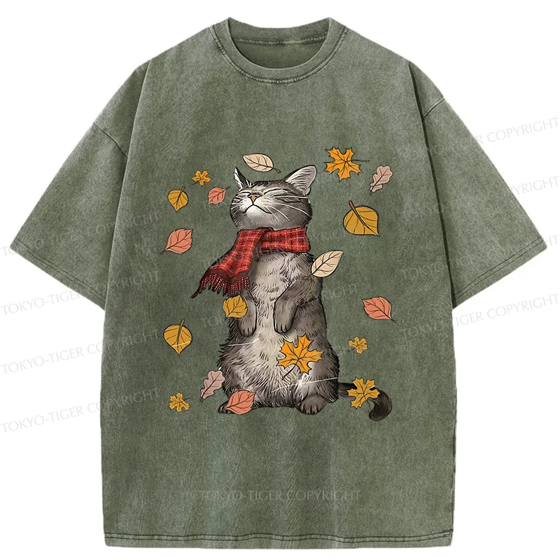 Tokyo-Tiger Autumn Cat Washed T-Shirt