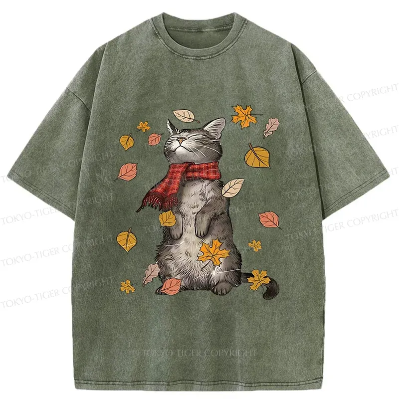 Tokyo-Tiger Autumn Cat Washed T-Shirt