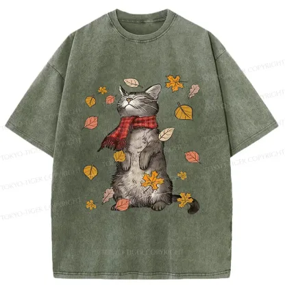 Tokyo-Tiger Autumn Cat Washed T-Shirt