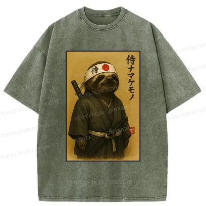 Tokyo-Tiger Japanese Samurai Sloth Washed T-Shirt