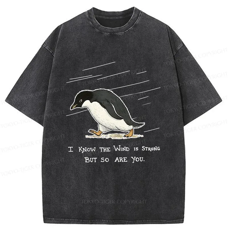 Tokyo-Tiger Penguins Walking In The Rain Washed T-Shirt Sale