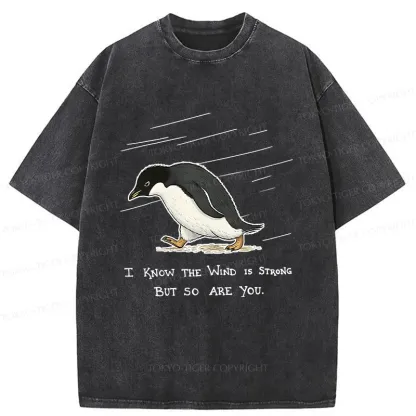 Tokyo-Tiger Penguins Walking In The Rain Washed T-Shirt